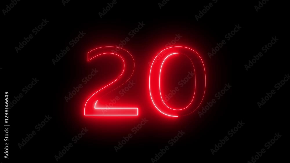 Abstract glowing neon text 20 number countdown icon. Abstract glowing neon text 20 number countdown icon.