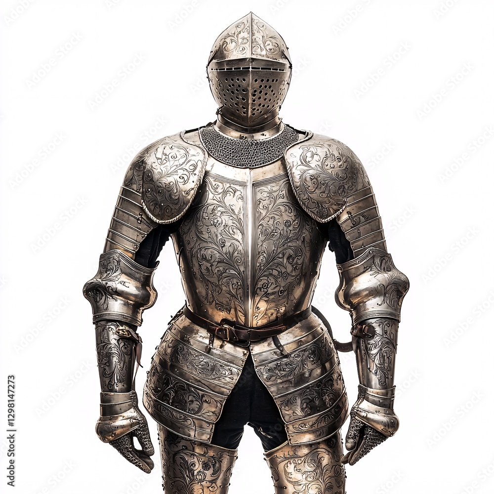 Detailed Close-Up of Ornate Medieval Knight Armor with Design Detailed Close-Up of Ornate Medieval Knight Armor with Design