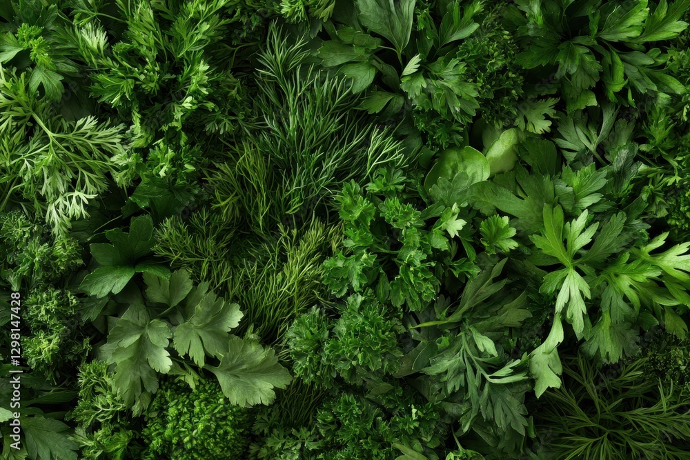 Fresh Green Herbs with Varied Textures and Shades of Green Fresh Green Herbs with Varied Textures and Shades of Green