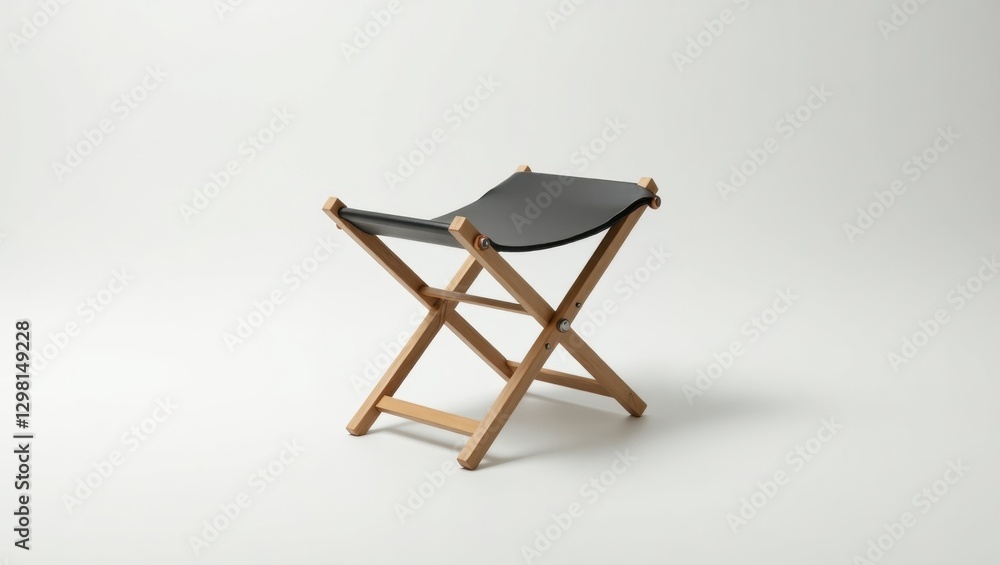 Foldable Stool. Stool is made of wood and black leather Foldable Stool. Stool is made of wood and black leather
