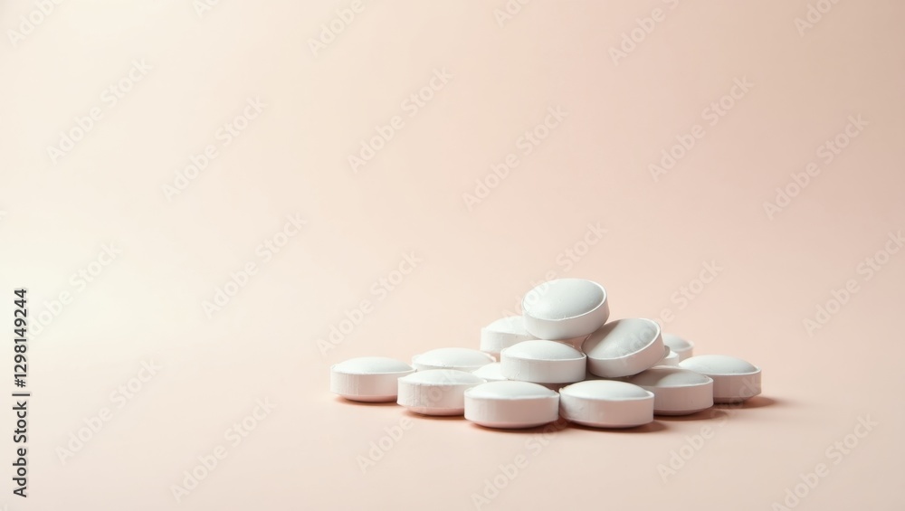 Icosapent Ethyl. Pills are piled up on table on pink background Icosapent Ethyl. Pills are piled up on table on pink background