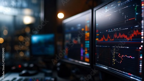 Wallpaper Mural Night Trading Session: Financial Data Analysis on Multiple Monitors Torontodigital.ca