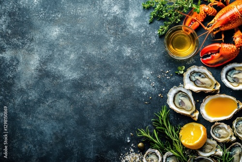 Fresh Seafood Arrangement with Oysters, Lobster, and Herbs