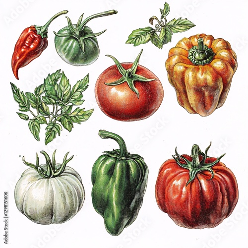 Variety of Fresh Vegetables Illustrations with Colors and Shapes