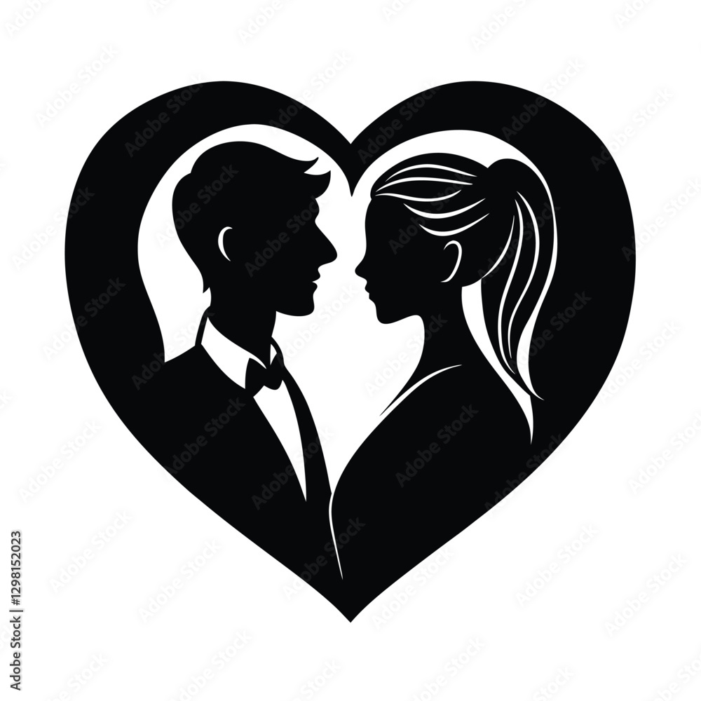 Silhouette of a loving couple forming a heart with their shadows Silhouette of a loving couple forming a heart with their shadows