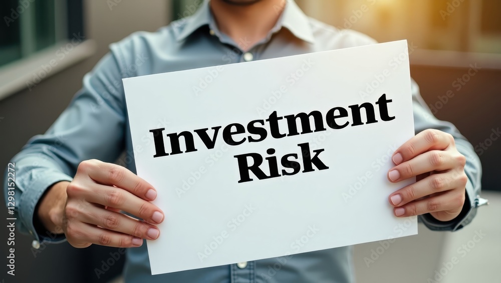 Investment Risk. Man is holding sign that says investment risk Investment Risk. Man is holding sign that says investment risk