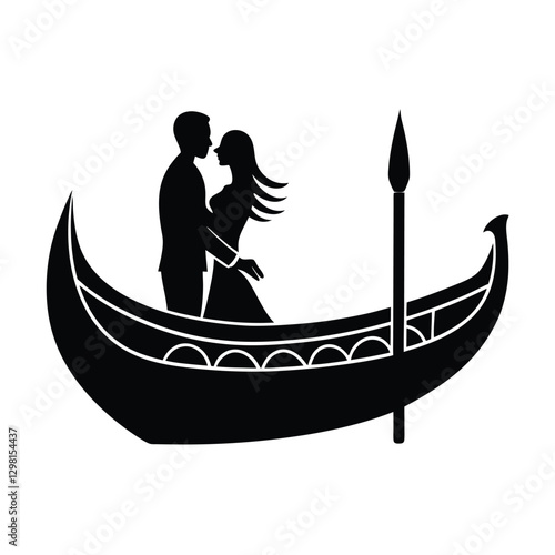 Romantic silhouette of a couple sharing a kiss on a gondola