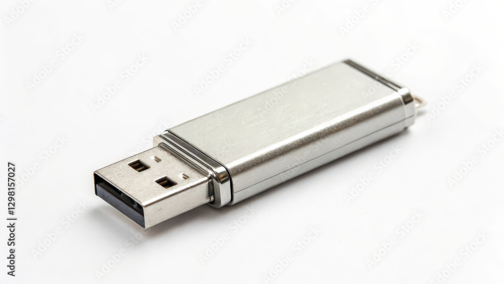 Silver USB Flash Drive on White Background Silver USB Flash Drive on White Background