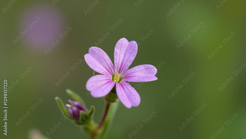 Delicate pink wildflower with green buds blooming in soft blurred natural background for spring garden decoration, floral design, nature photography, and botanical illustration inspiration Delicate pink wildflower with green buds blooming in soft blurred natural background for spring garden decoration, floral design, nature photography, and botanical illustration inspiration