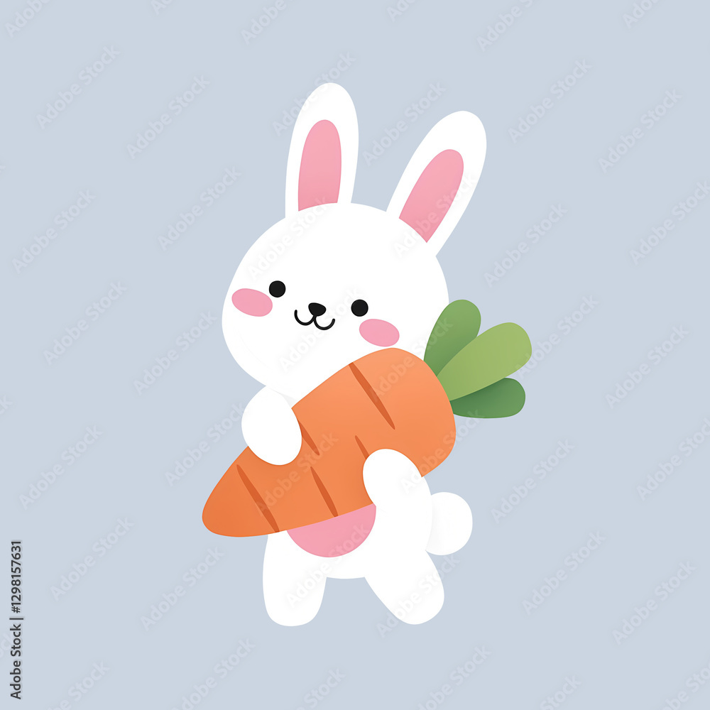 Obraz premium Easter Bunny Cartoon Illustration, Cute Holiday Rabbit Character