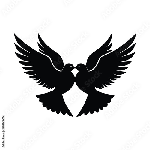 Silhouette of two lovebirds soaring together in the sky