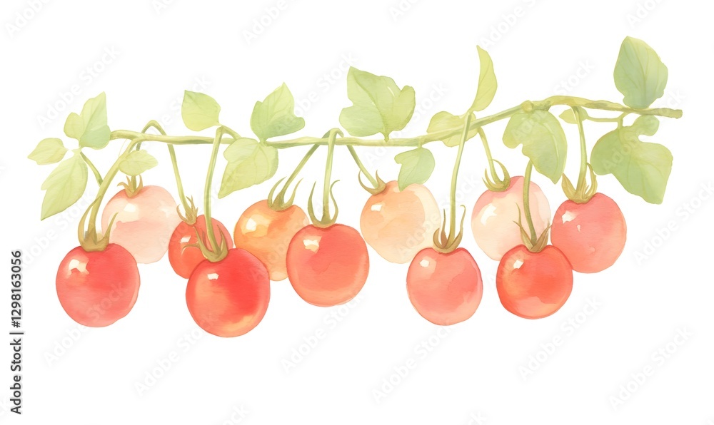 Obraz premium baby tomatoes watercolor style, Generative AI
