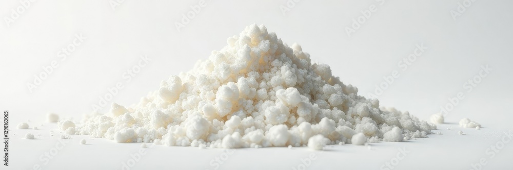 Dense sugar pile with granules spilling outwards, spill, white Dense sugar pile with granules spilling outwards, spill, white
