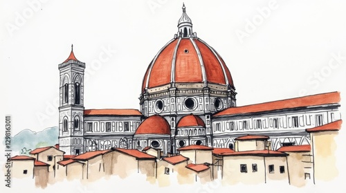 Artistic Ink Sketch of the Florence Cathedral Duomo di Firenze