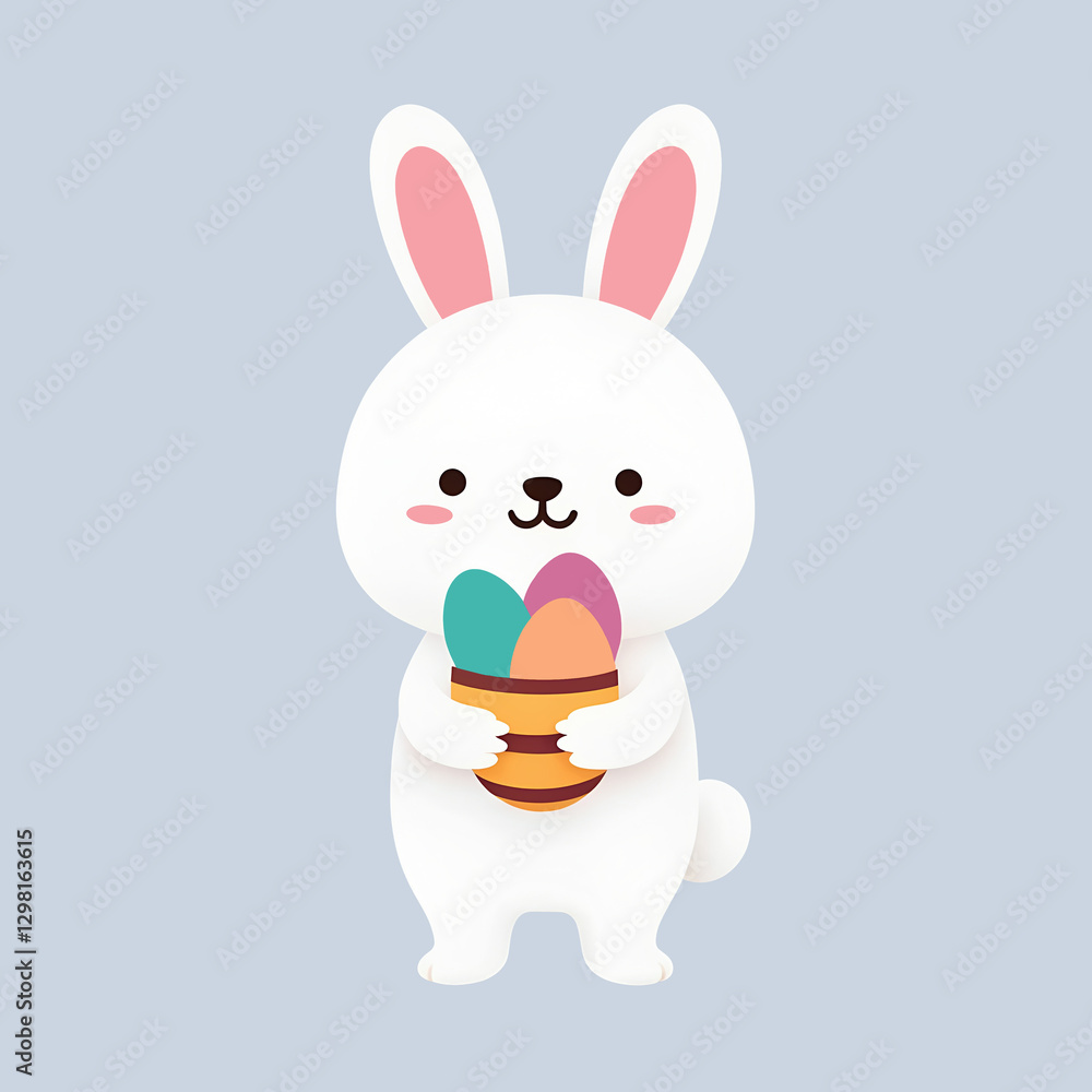 Obraz premium Easter Bunny Cartoon Illustration, Cute Holiday Rabbit Character