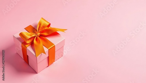 Wallpaper Mural Gift box with orange ribbon on a soft pink background, gift box, gift wrapping, present Torontodigital.ca