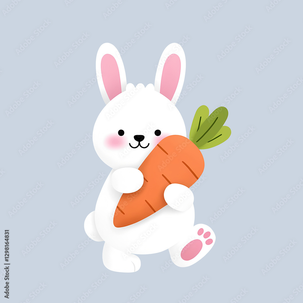 Obraz premium Easter Bunny Cartoon Illustration, Cute Holiday Rabbit Character