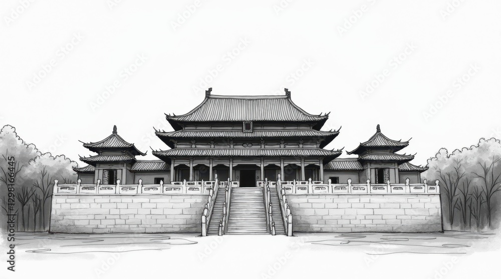 Classic Black and White Sketch of the Forbidden City Classic Black and White Sketch of the Forbidden City