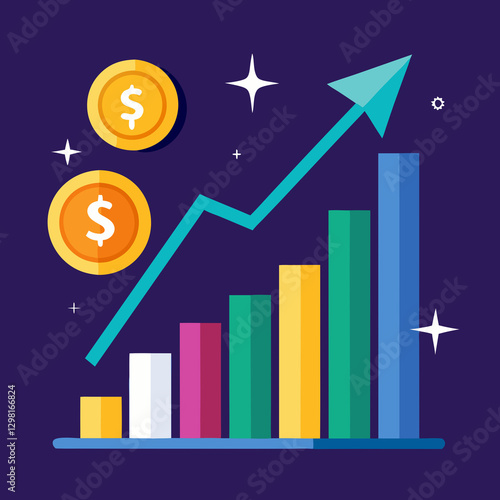 business graph with arrow and dollar