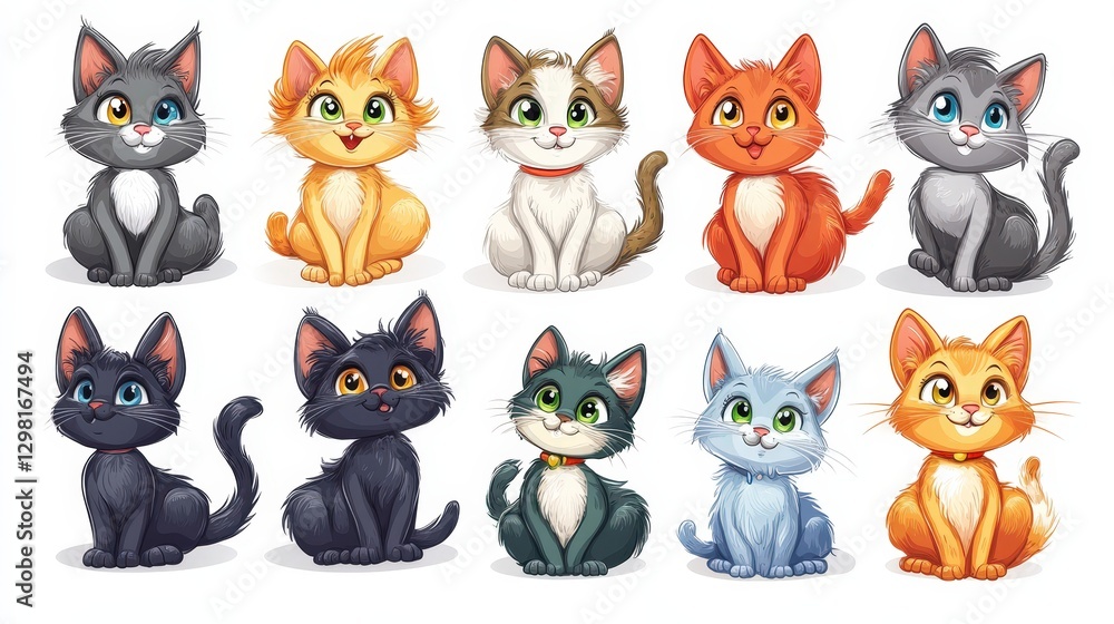 Six uniquely expressive, realistically detailed cats showcase intricate fur, eyes, noses, and whiskers in an artistic display of individuality Six uniquely expressive, realistically detailed cats showcase intricate fur, eyes, noses, and whiskers in an artistic display of individuality