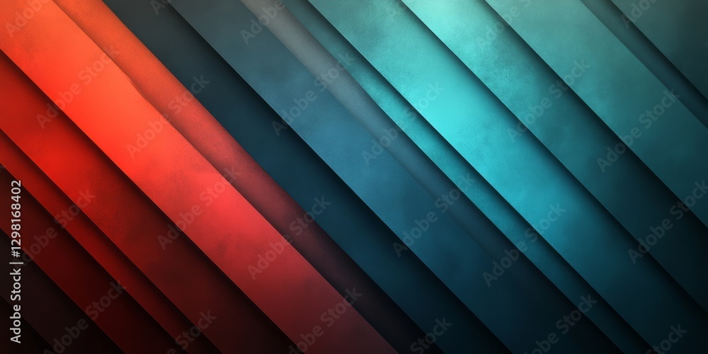 Fototapeta premium Angular layers of vibrant red and blue tones overlap softly