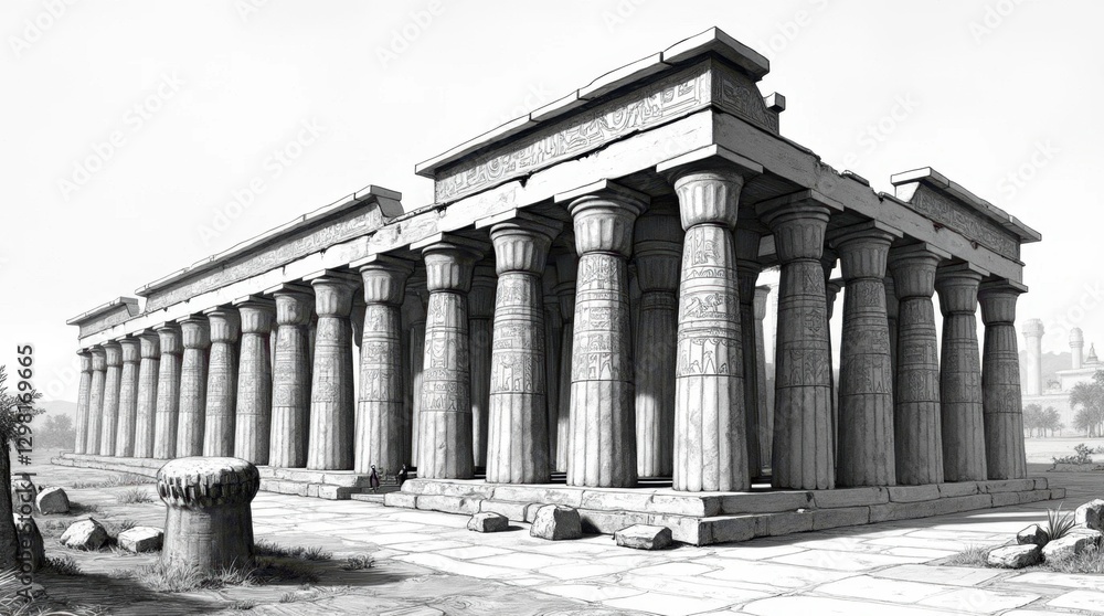 Obraz premium Detailed Black and White Engraving of the Temple of Karnak