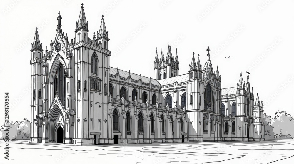 Fototapeta premium Black and White Illustration of Westminster Abbey