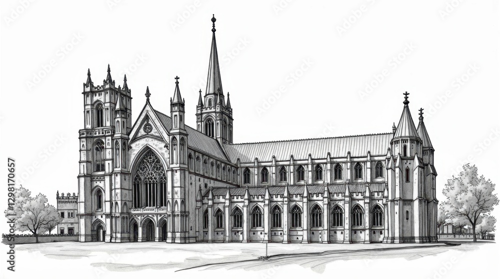 Fototapeta premium Elegant Black and White Illustration of Westminster Abbey