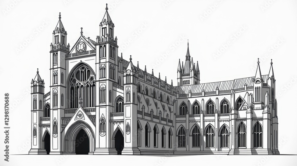 Fototapeta premium Elegant Black and White Illustration of Westminster Abbey