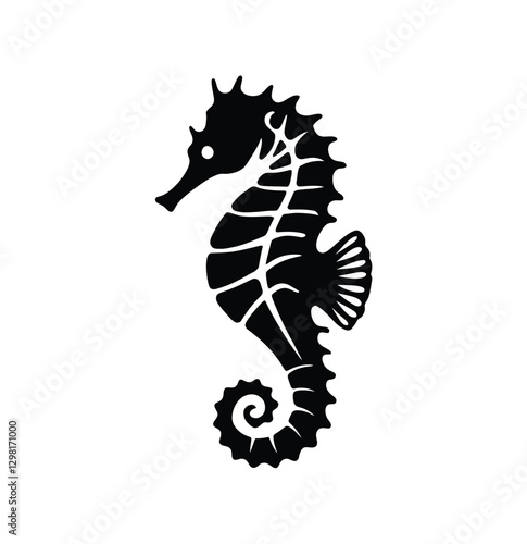  Elegant Seahorse Silhouette Vector Illustration – Marine Life Black Icon