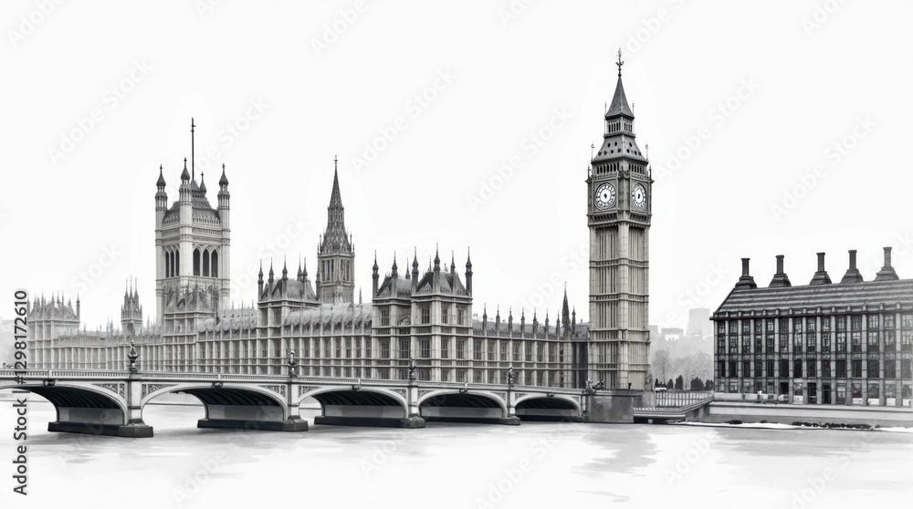 Elegant Monochrome Drawing of Big Ben and the Houses of Parliament Elegant Monochrome Drawing of Big Ben and the Houses of Parliament
