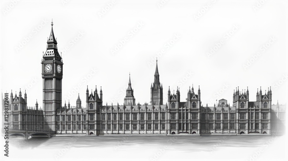 Fototapeta premium Elegant Monochrome Drawing of Big Ben and the Houses of Parliament