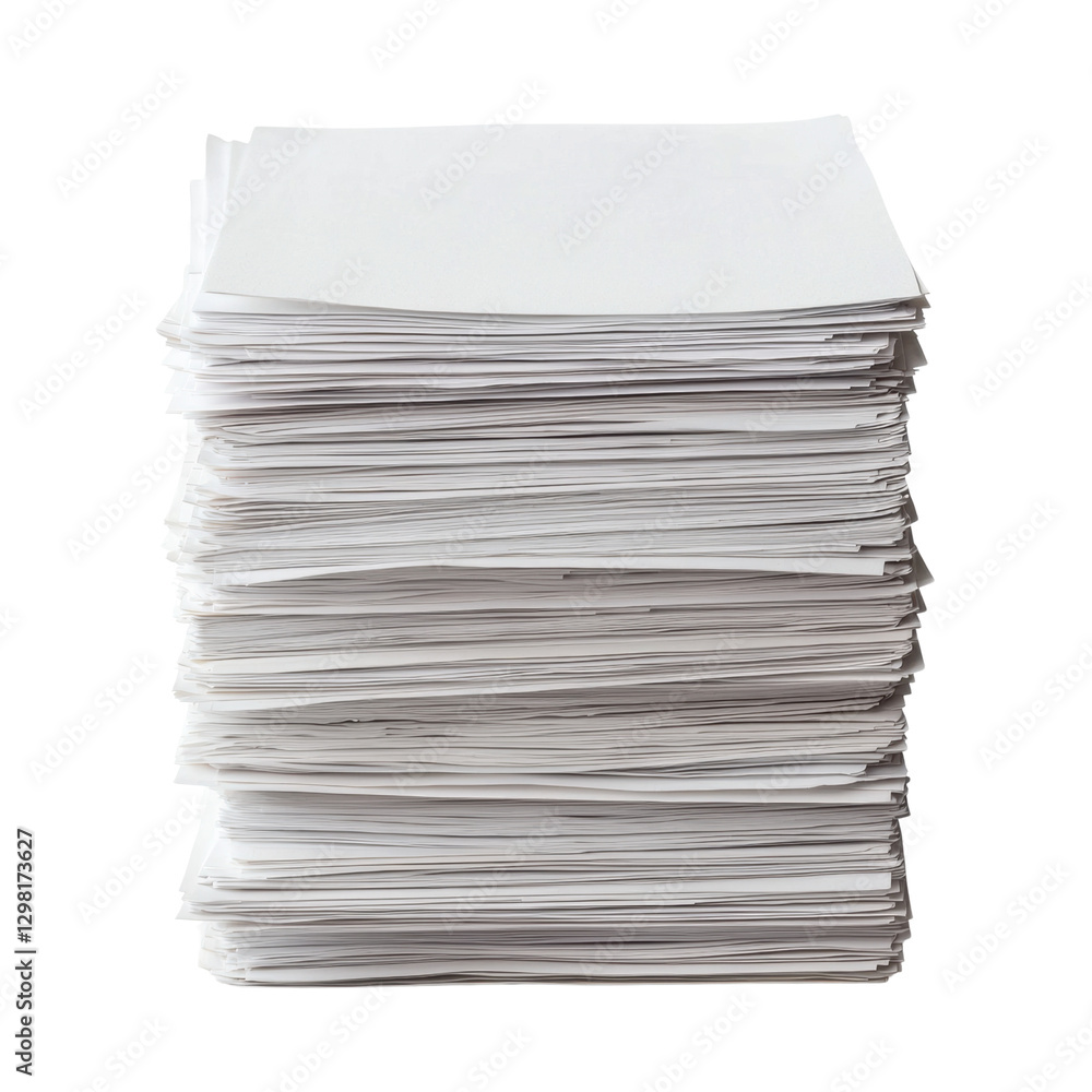A neat stack of blank white paper sheets, neatly arranged, showcasing their clean surfaces and uniform size. isolated on white background. A neat stack of blank white paper sheets, neatly arranged, showcasing their clean surfaces and uniform size. isolated on white background.
