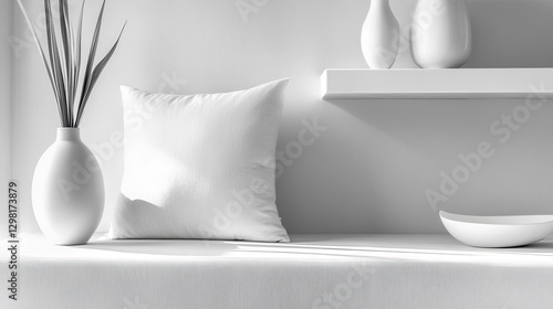 White Pillow, Modern Shelf, Minimalist Decor