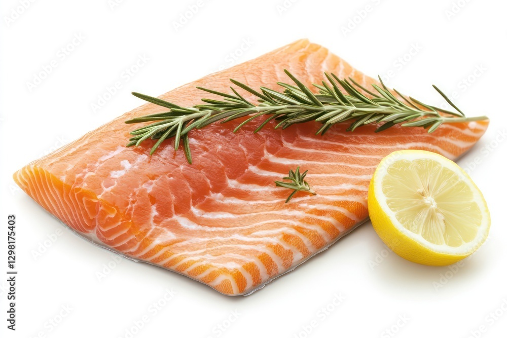 Fresh salmon fillet with lemon and rosemary. Recipe ingredient, food blog, healthy eating Fresh salmon fillet with lemon and rosemary. Recipe ingredient, food blog, healthy eating