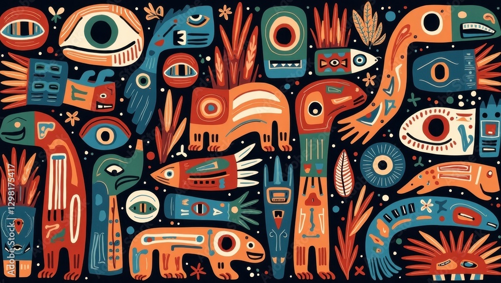 Ojibwe Language. Colorful illustration of group of animals and birds is featured in this image Ojibwe Language. Colorful illustration of group of animals and birds is featured in this image