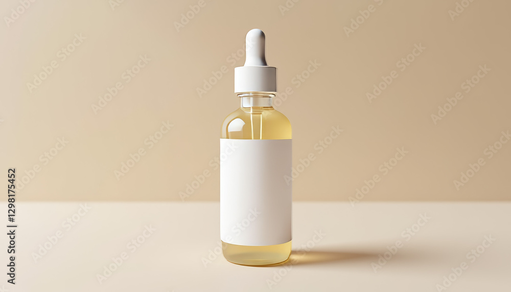Transparent label mockup on glass bottle with neutral background, clarity Transparent label mockup on glass bottle with neutral background, clarity