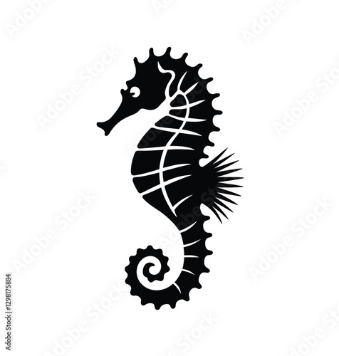  Elegant Seahorse Silhouette Vector Illustration – Marine Life Black Icon