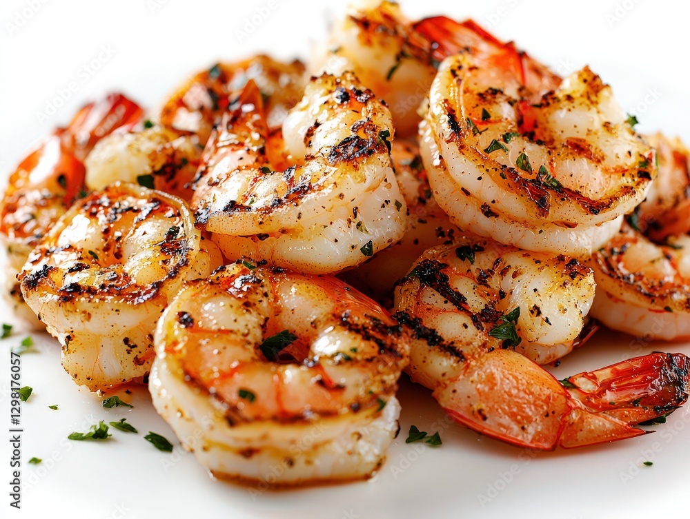Close-up of Succulent Grilled Shrimp with Seasoning and Fresh Herbs Close-up of Succulent Grilled Shrimp with Seasoning and Fresh Herbs