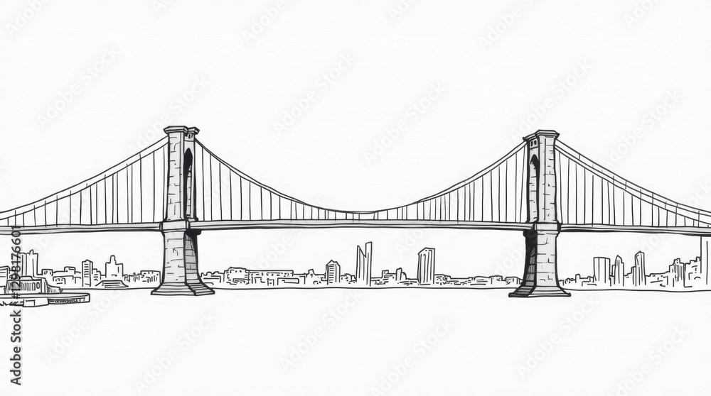 Fototapeta premium Monochrome Line Drawing of the Brooklyn Bridge