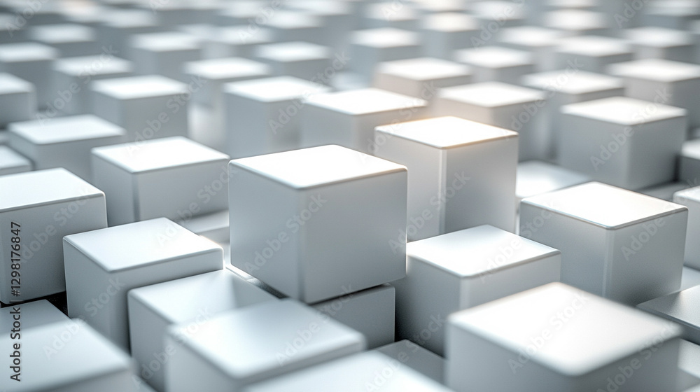 Randomly arranged white cube boxes fading out on a modern background symbolizing abstraction transition emptiness and minimalism with copy space for creative design.
Randomly arranged white cube boxes fading out on a modern background symbolizing abstraction transition emptiness and minimalism with copy space for creative design.