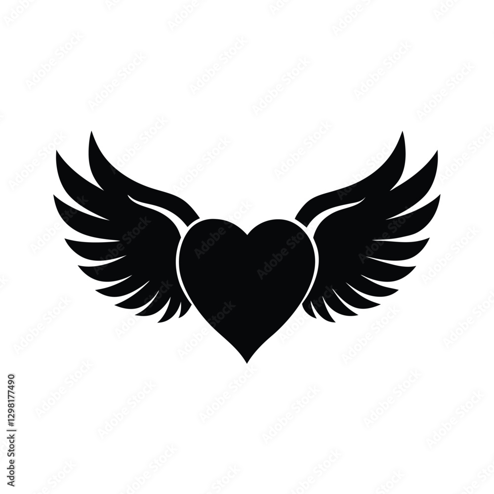 Silhouette of a heart with wings symbolizing love and freedom Silhouette of a heart with wings symbolizing love and freedom