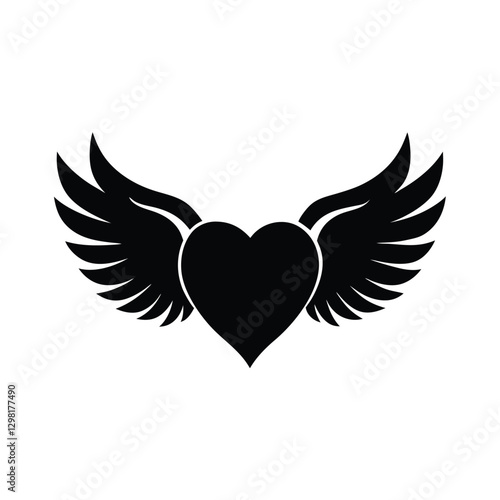 Silhouette of a heart with wings symbolizing love and freedom