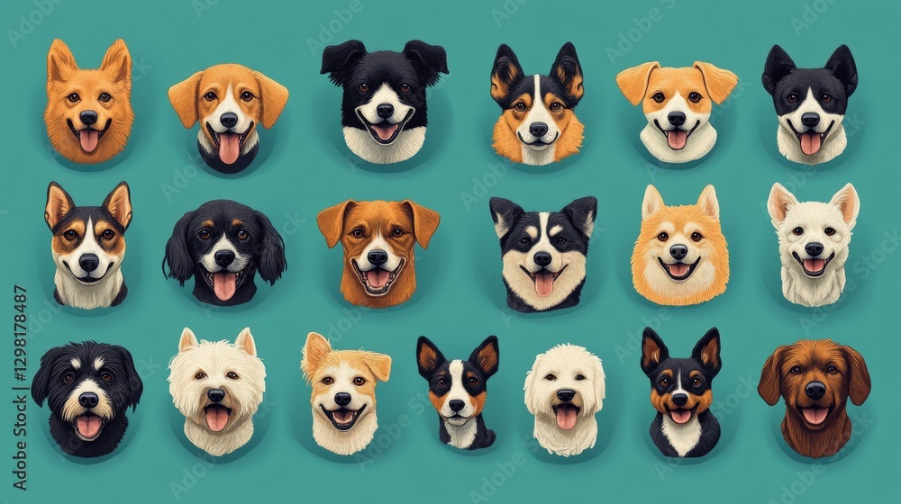 A playful black and white border collie gazes leftward, tongue lolling joyfully within a charmingly framed illustration A playful black and white border collie gazes leftward, tongue lolling joyfully within a charmingly framed illustration