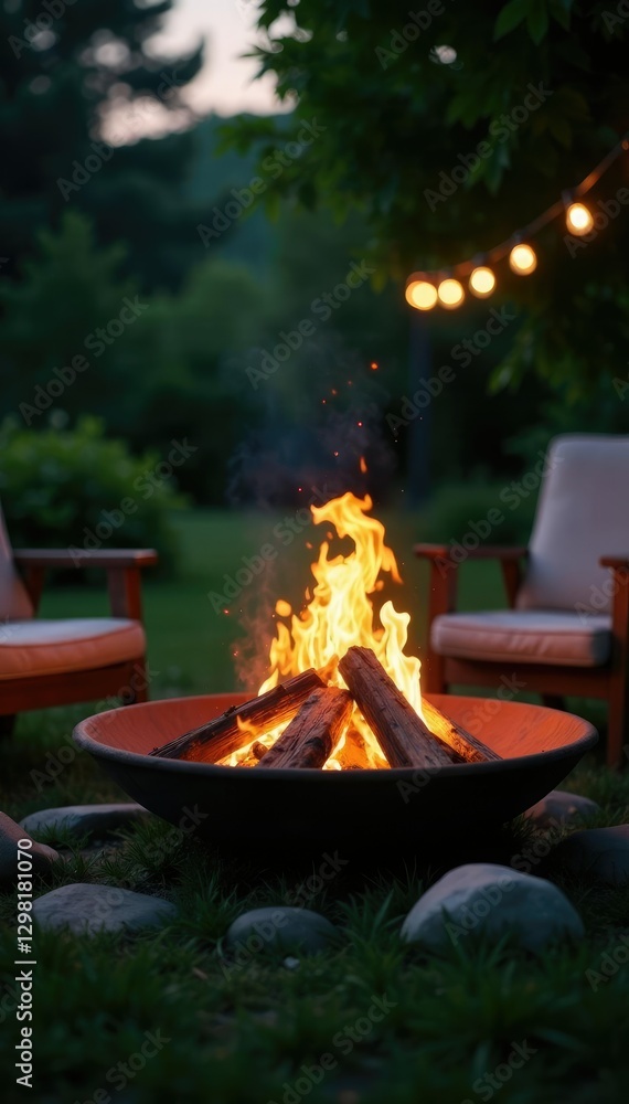 Warm and inviting fire pit on a summer evening, peaceful, warm Warm and inviting fire pit on a summer evening, peaceful, warm