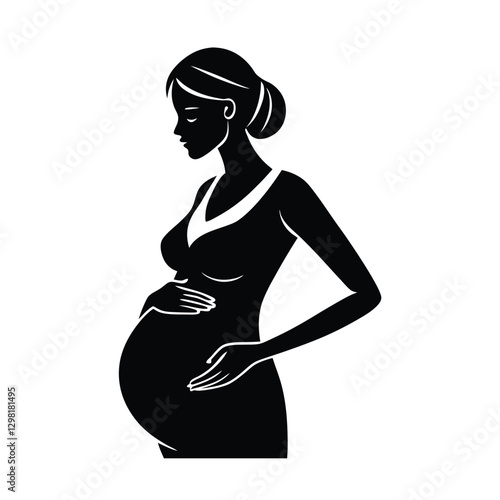Graceful Maternity Silhouette of a Woman Embracing Her Belly Softly