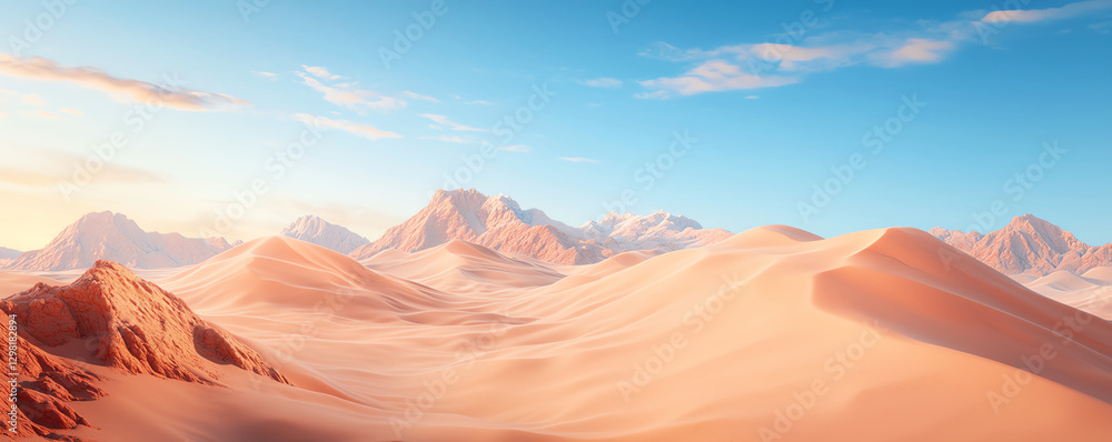 Naklejka premium Breathtaking desert landscape with rolling sand dunes and distant mountains