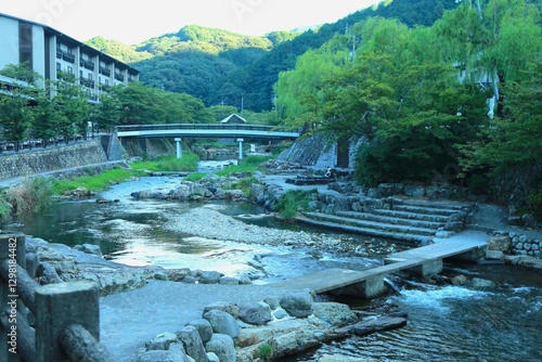 Scenery of Otozure River in Nagato City, Yamaguchi , 山口県長門市音信川の風景