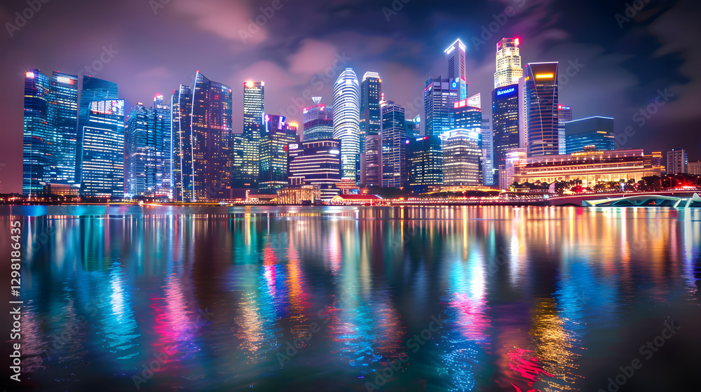 A dazzling, night-time panorama of Singapore's bustling cityscape and local attractions A dazzling, night-time panorama of Singapore's bustling cityscape and local attractions
