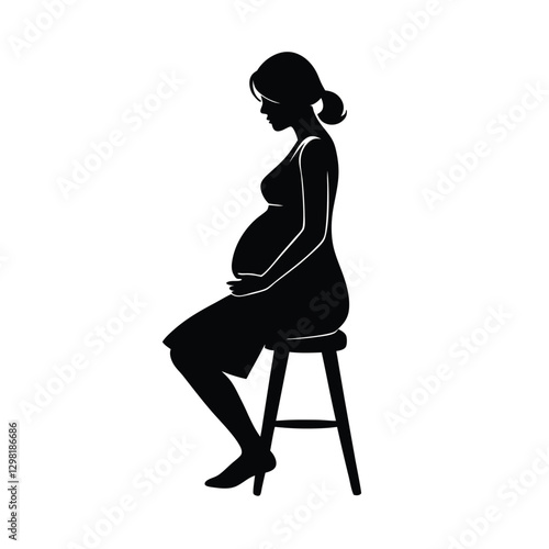 Elegant expectant mother sitting on stool with graceful posture silhouette
